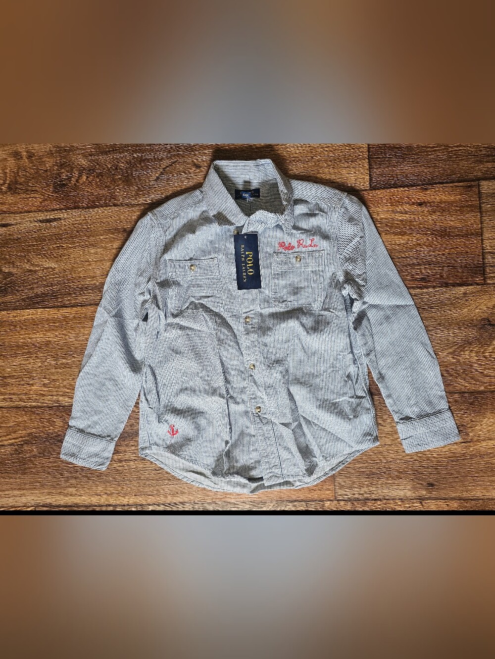 NWT Polo Ralph Lauren Boys Striped Nautical Graphic Button Down Shirt Size 6